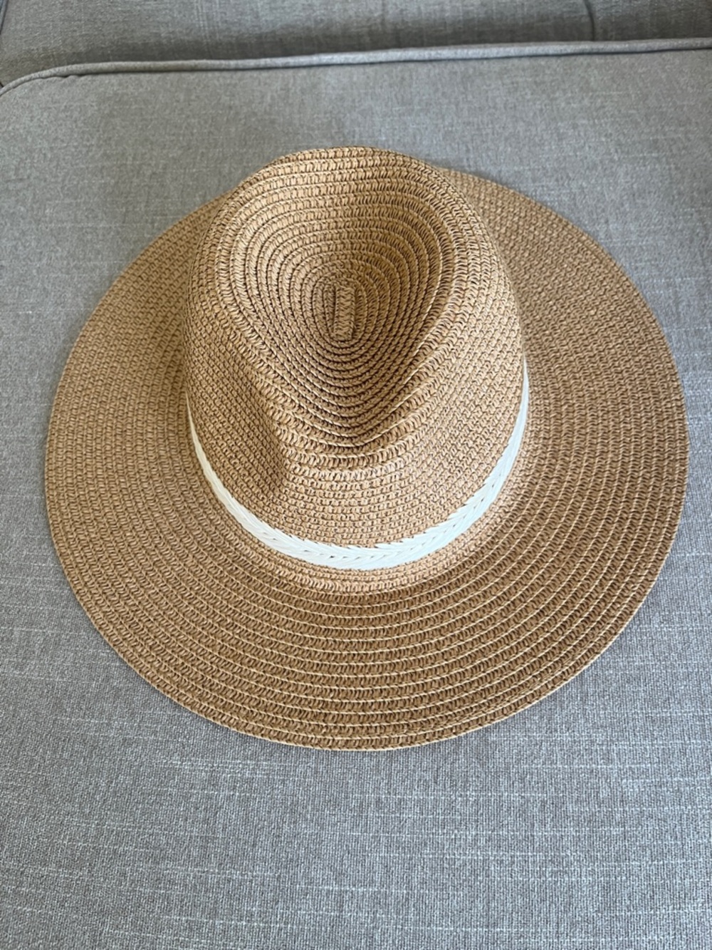 Wide Brim Straw Sun Hat with White Trim